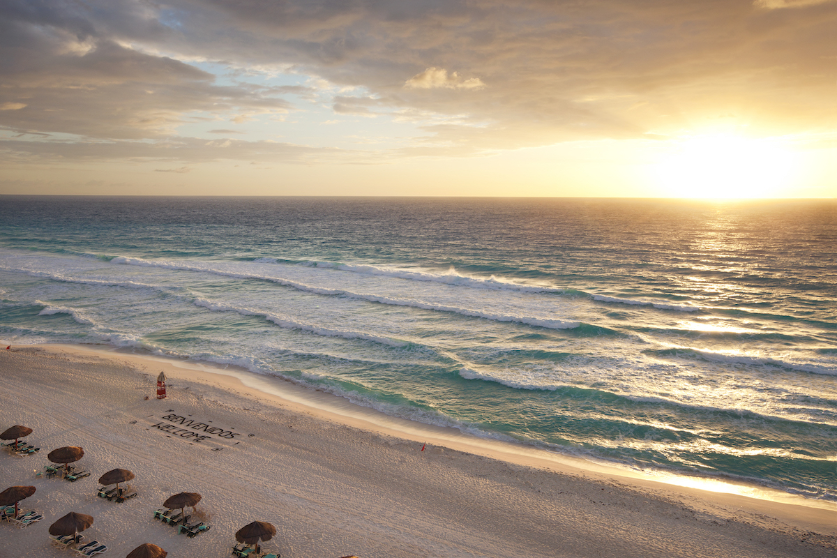 Sunset on a Cancun beach. 