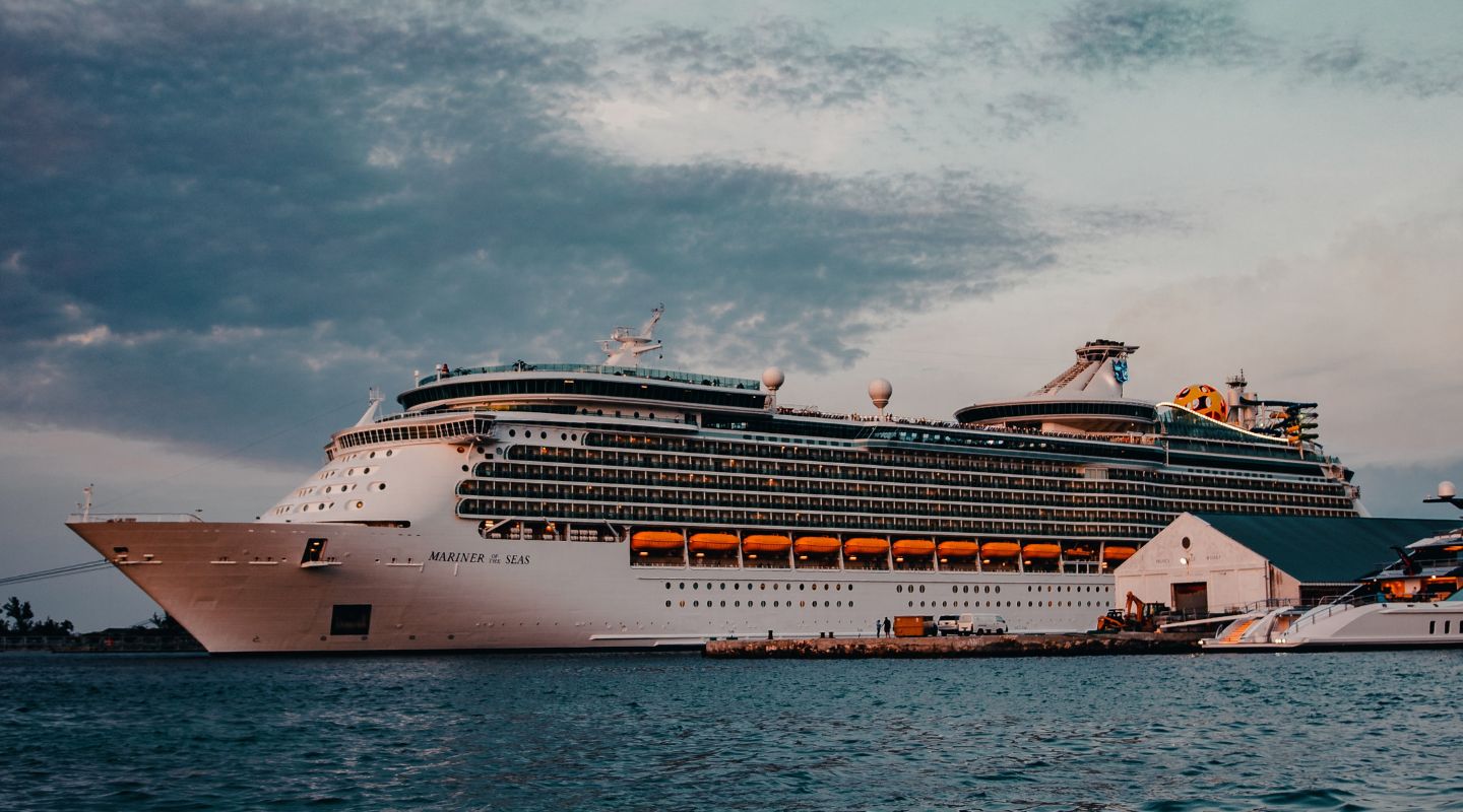 Side view of a beautiful cruise ship. 