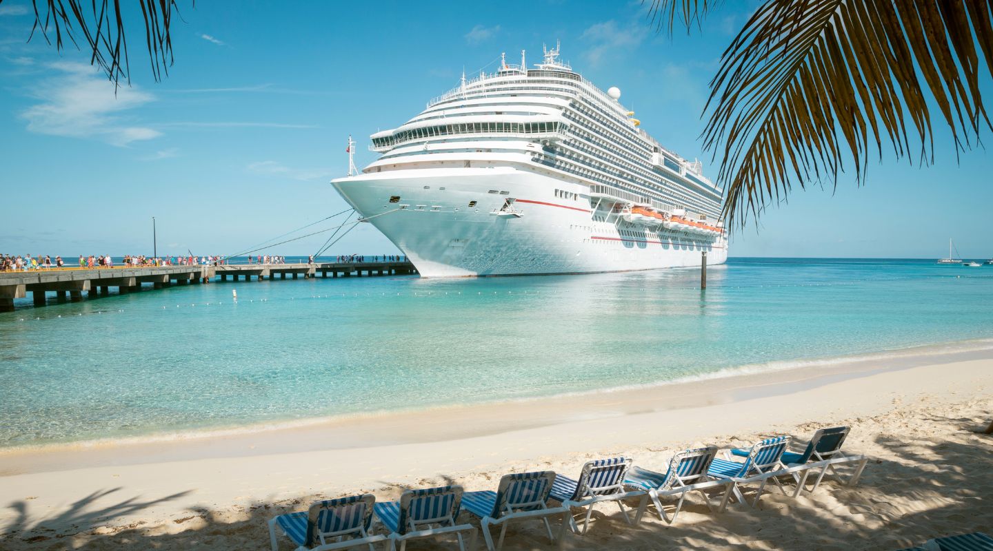 Cruise ship seen from the shore. 