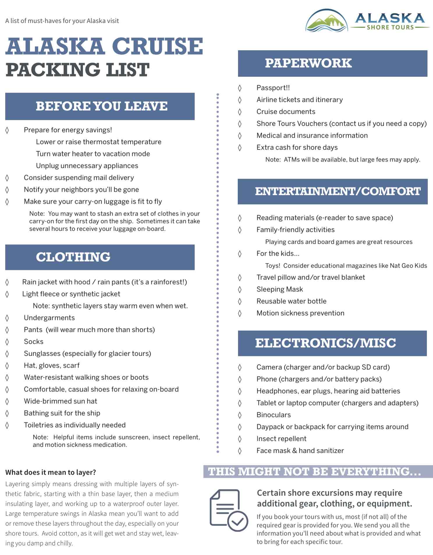 alaska cruise packing list reddit