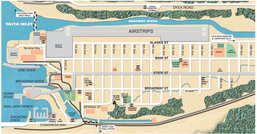 Map of downtown Skagway and cruise ship docks. Courtesy of Skagway Convention & Visitor's Bureau