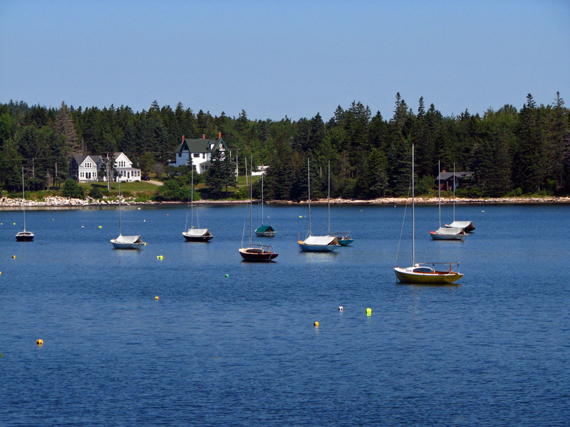 Small sailboats in a village of Winter Harbor, Maine.