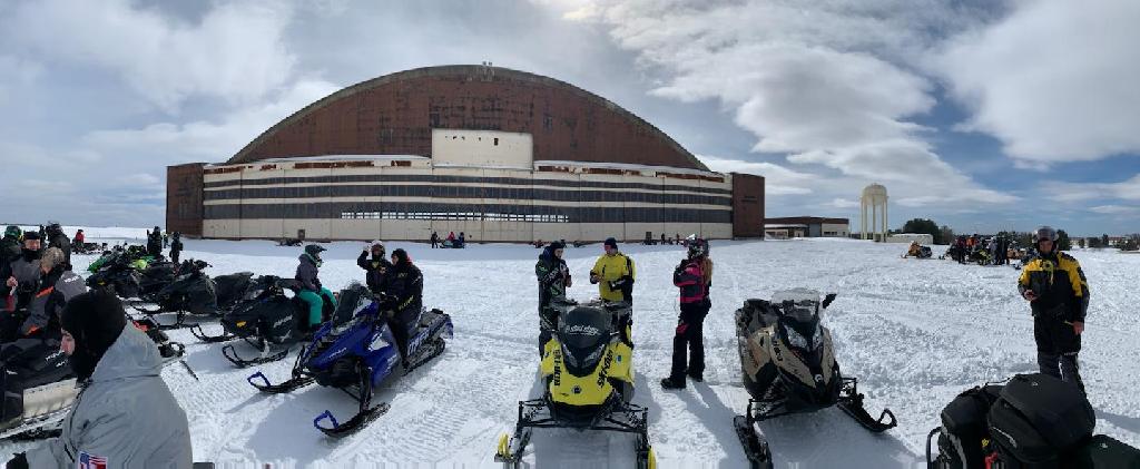 The Arch hanger once housed B52 bombers - today it is a great picnik spot for sledders.