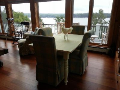 First Light Cottage - Dining area in great room. Water views.
