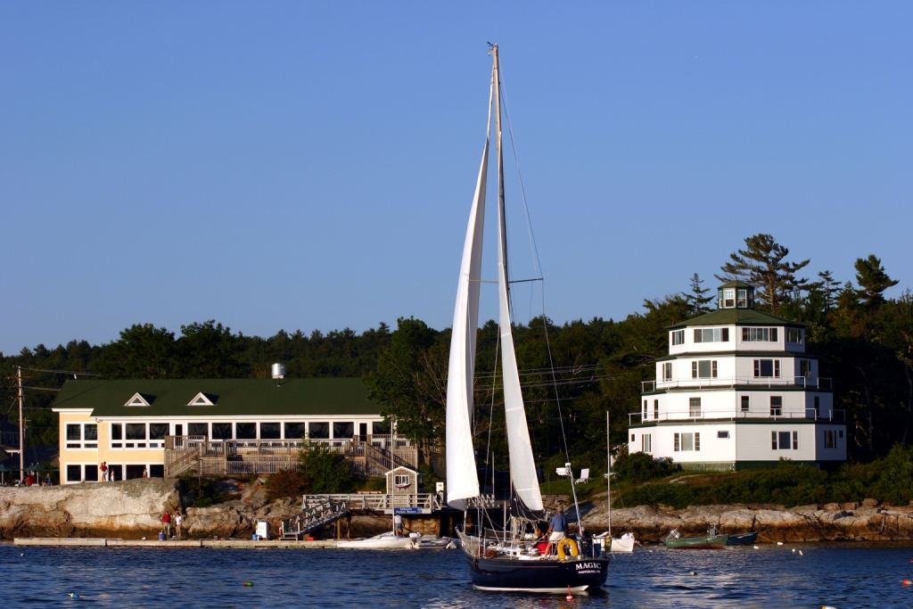 Sebasco waterfront with Lighthouse and Pilot House Restaurant