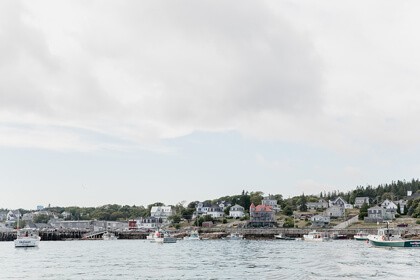 Stonington waterfront and boats in winter