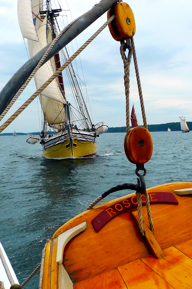 The windjammer 'Heritage' as seen from the deck of the windjammer 'American Eagle.'
