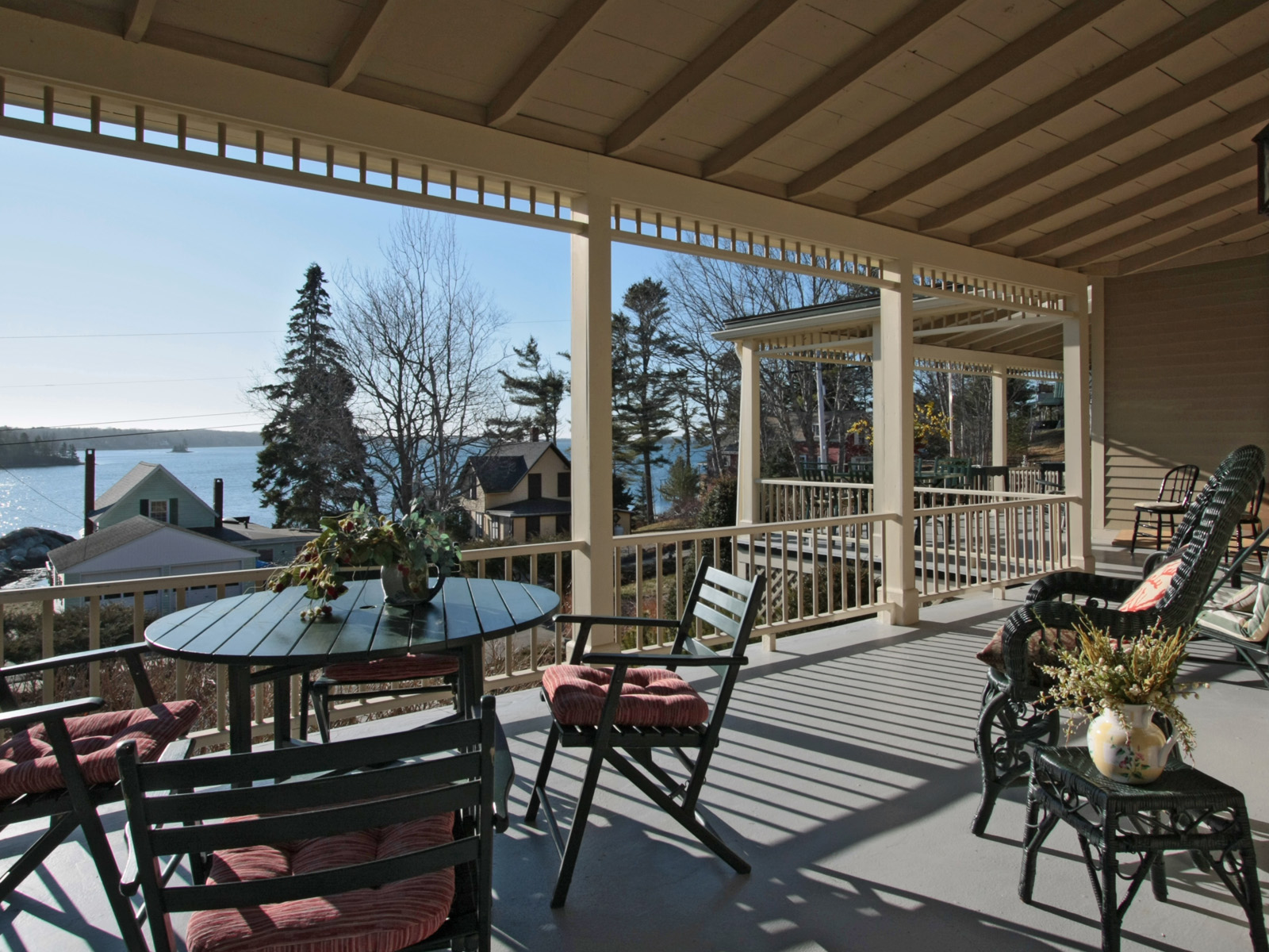 A beautiful view and soft sea breezes coming off the bay-the porch is a great place to enjoy breakfast or end the day with your own cocktail hour.