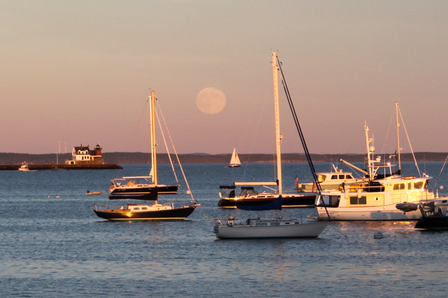 Moon rise over Rockland Harbor