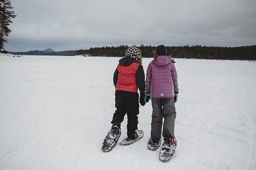 Snowshoeing on Sebec Lake