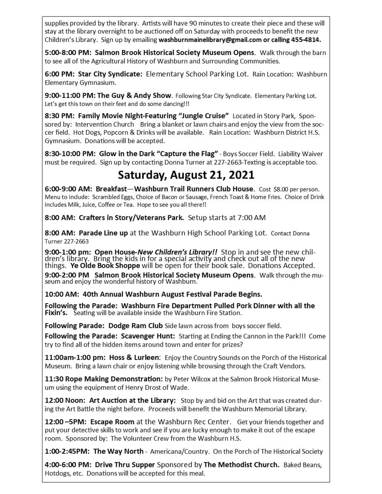 Washburn August Festival Visit Maine
