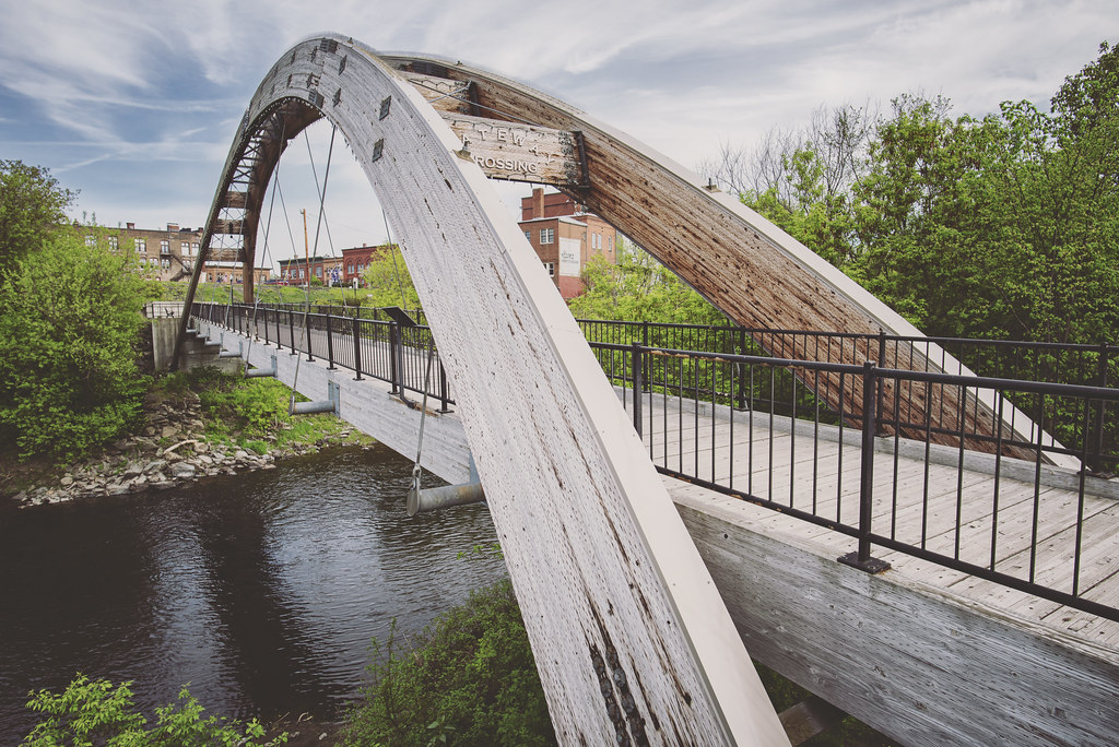 Houlton's Gateway Bridge connects downtown to the beautiful wooded nature trails along the Meduxnekead River.