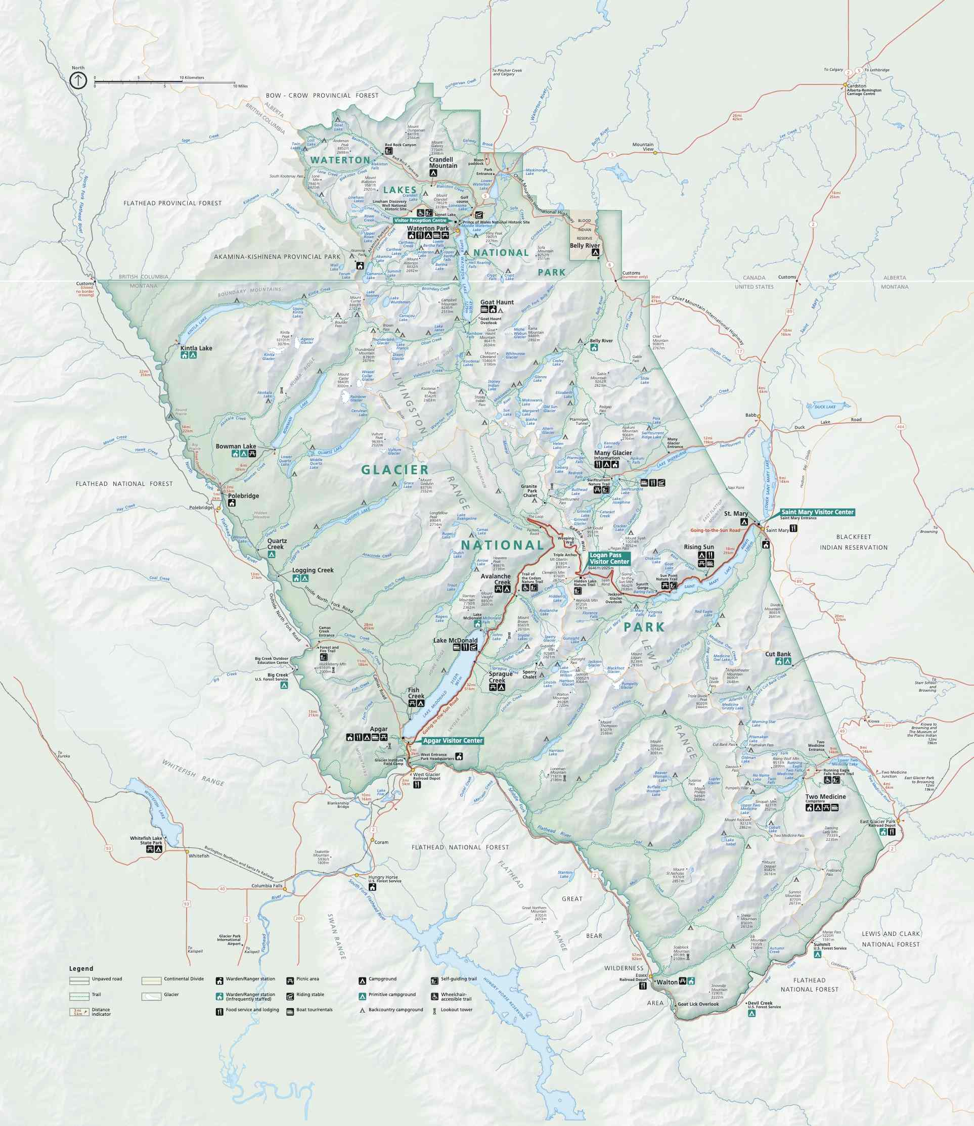 detailed map of Glacier Park