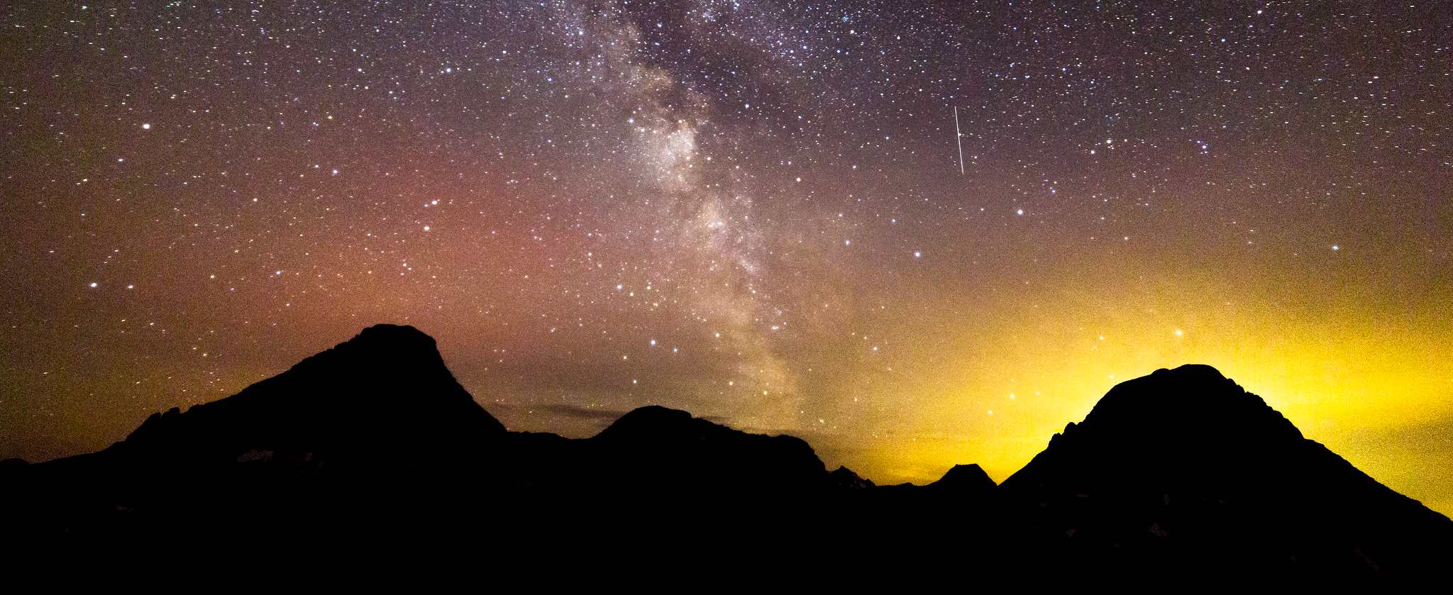 starry sky in Glacier park with sunset