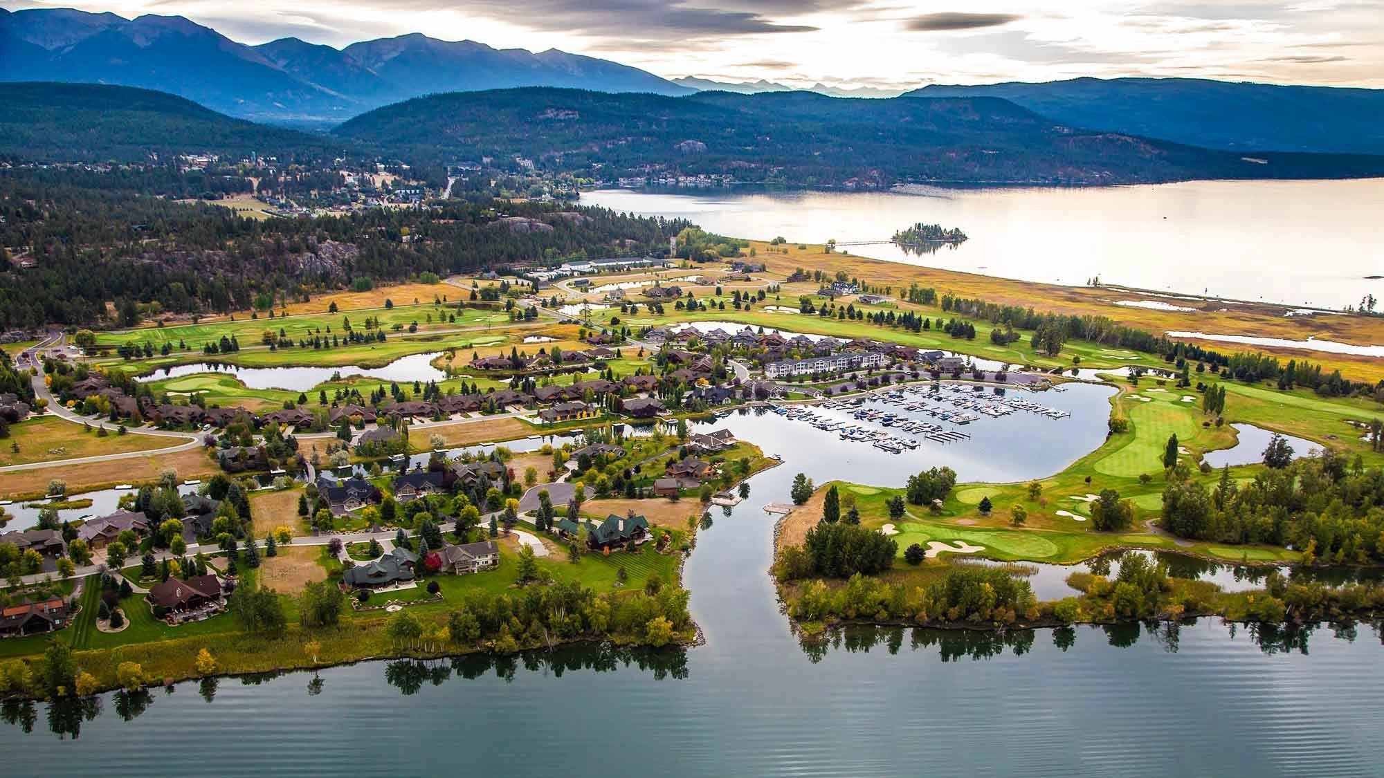 golf course with Flathead Lake and River around it