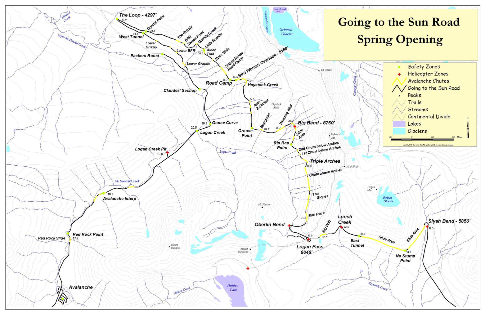 detailed map of Going-to-the-sun Road