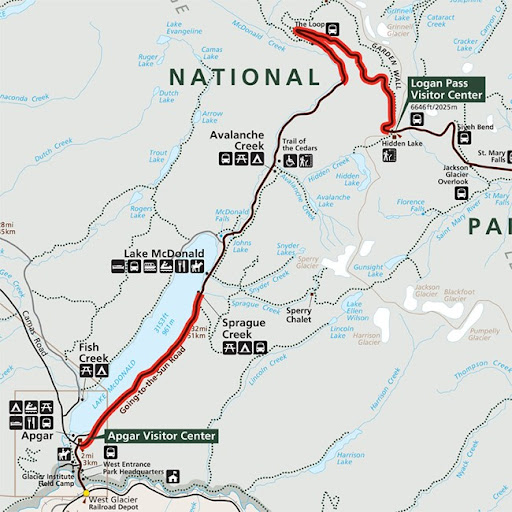 map of the areas limited to cyclists during the day in Glacier