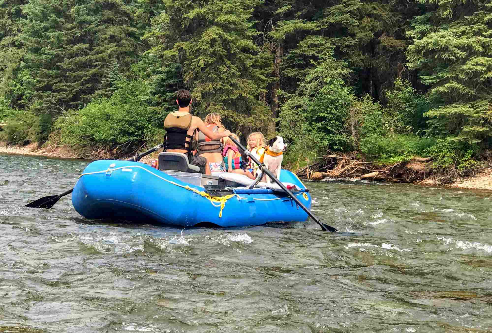family and dog rafting in Montana