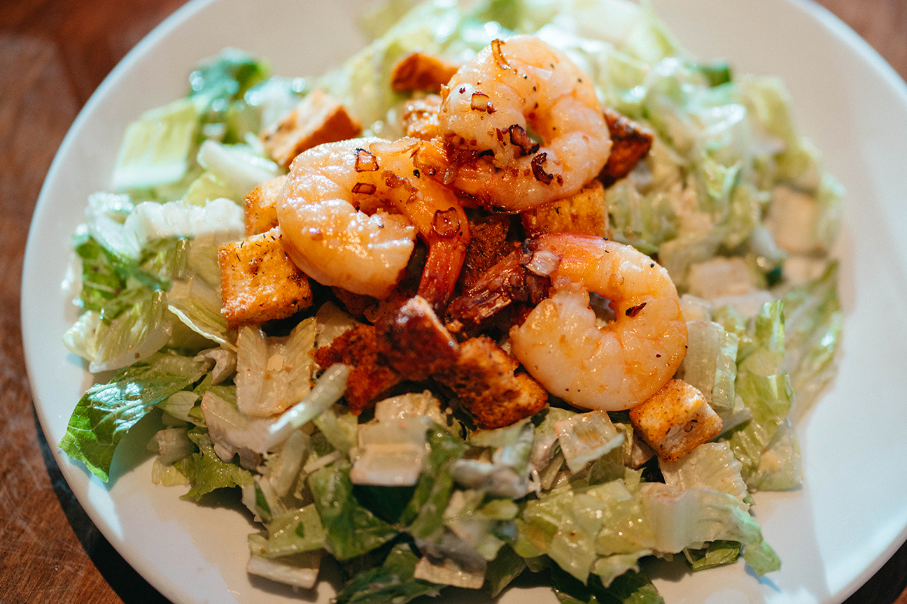 Caesar Salad topped with Shrimp - Brooke Miles