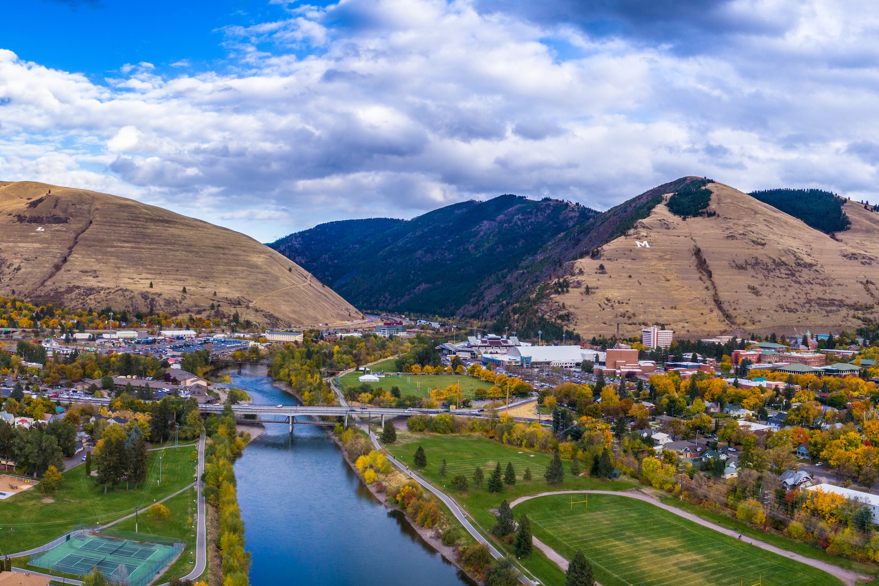 Two Averill Hospitality hotels sit along the bank of the Clark Fork River in Missoula, Montana