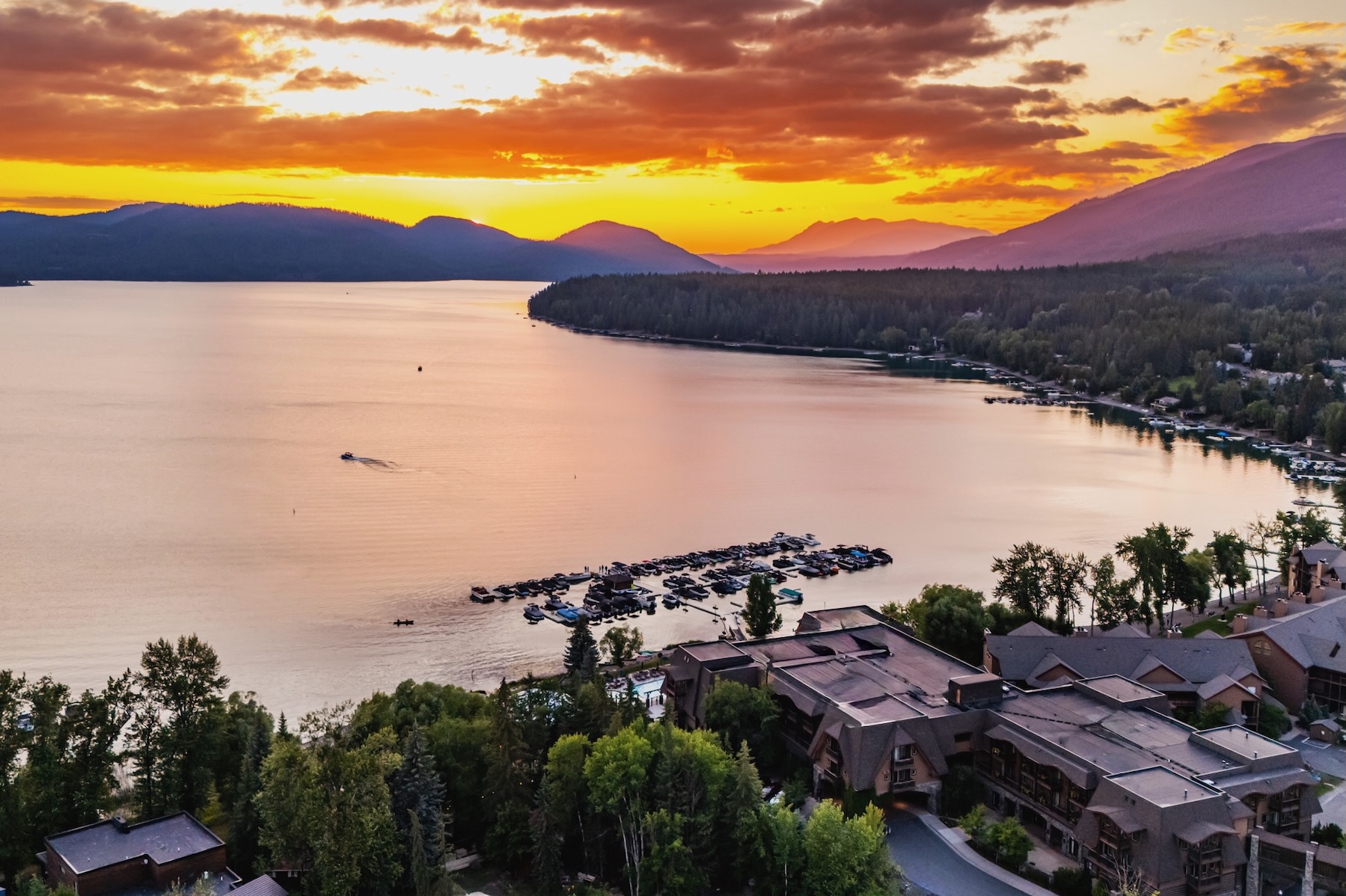The Lodge at Whitefish Lake and Sunset over Whitefish Lake in Summer – Noah Couser