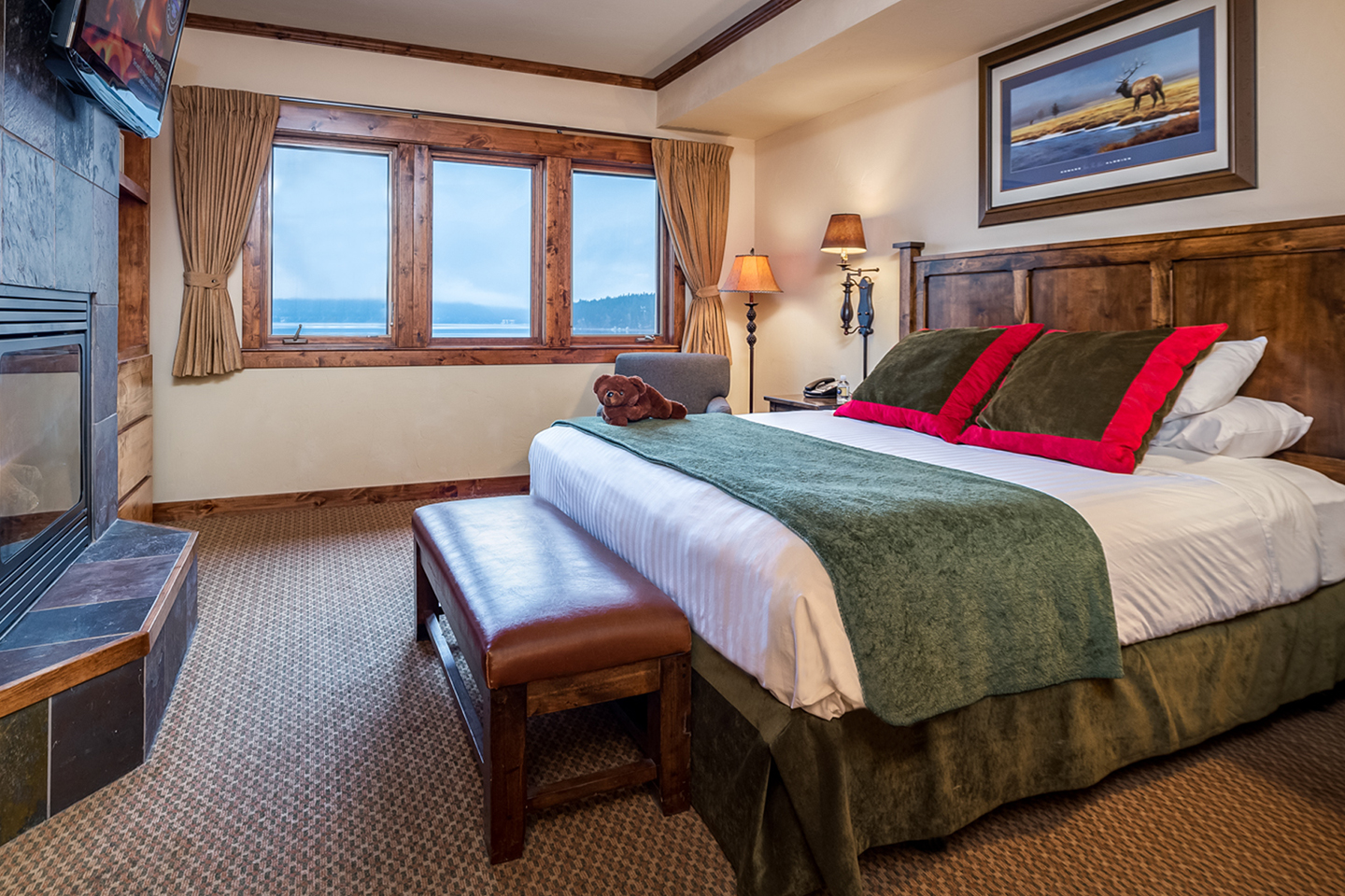 Every room at The Lodge at Whitefish Lake offers a cozy fireplace. – Michael Klippert