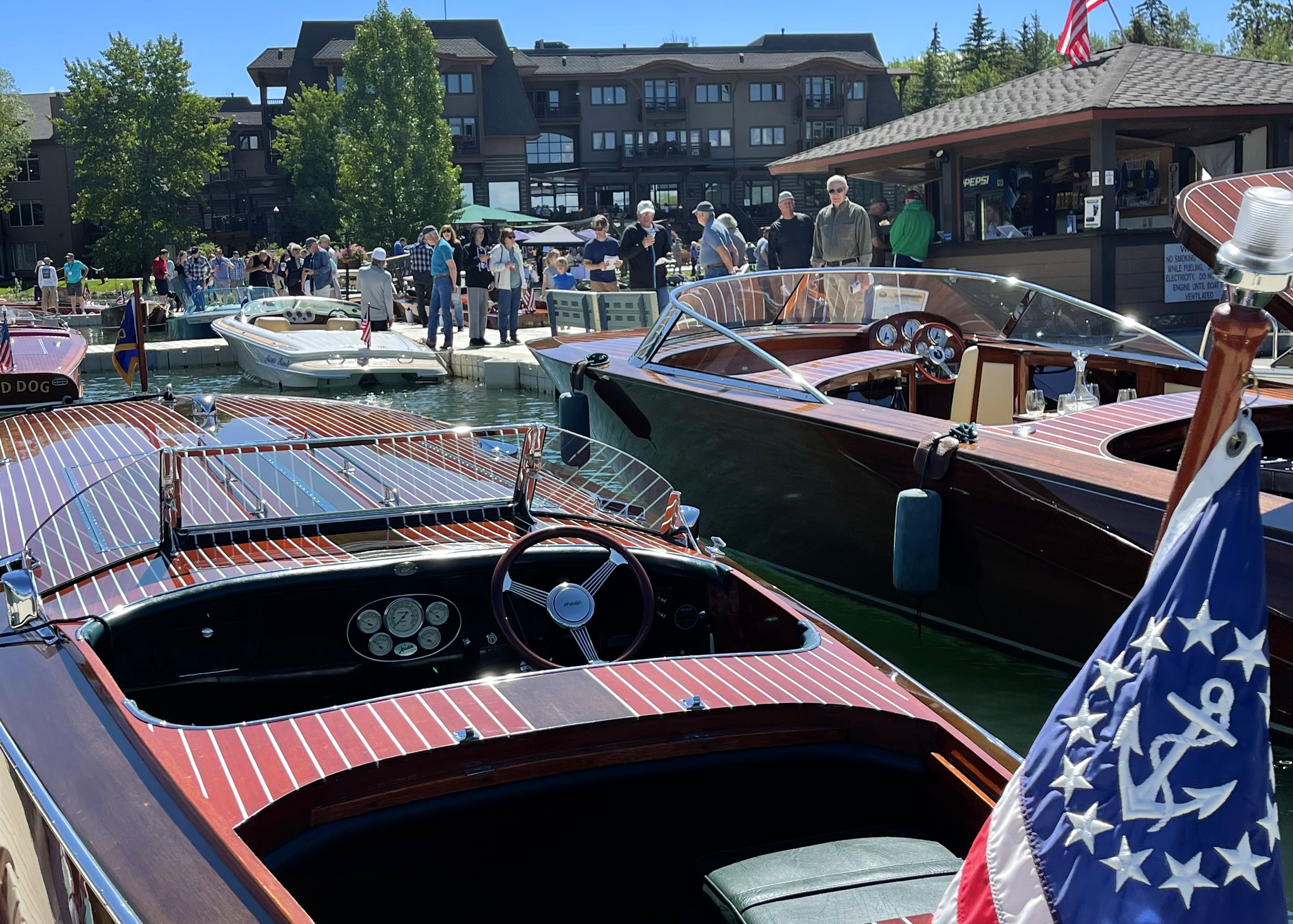 Each year The Marina at Whitefish Lake hosts over 35 new and classic wooden boats.