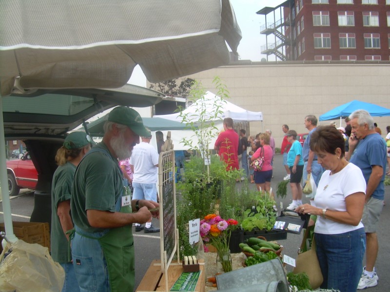 Vendor and customers at the Maryville Farmers&rsquo; Market